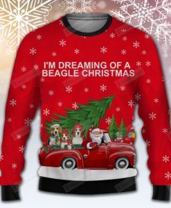 Beagle And Red Truck  All Over Print Christmas Ugly Sweater