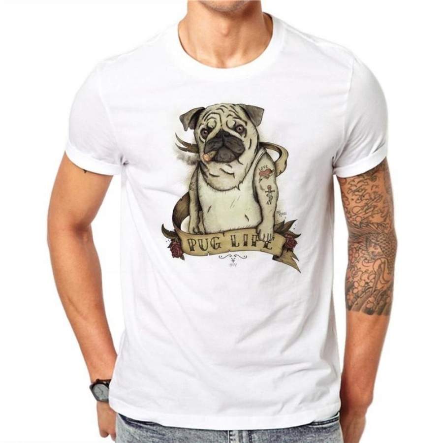 Cotton  Cute Pug T-shirts Men Summer Tops Tees Print Pet T Shirt Men O-neck Short Sleeve Fashion Tshirts
