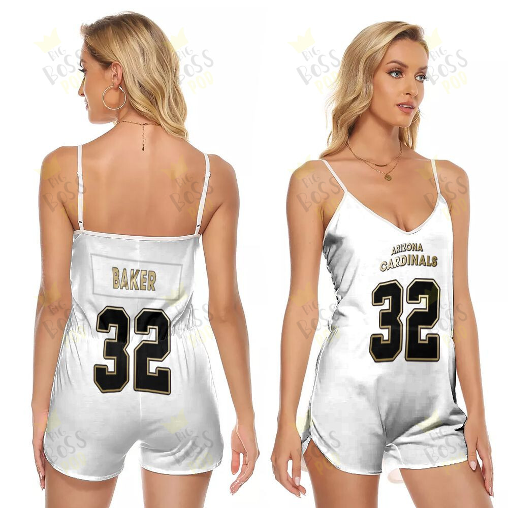 Arizona Cardinals Budda Baker #32 Great Player White 100Th Season Golden Edition 3D Designed Allover Gift For Arizona Fans V-Neck Romper Jumpsuit