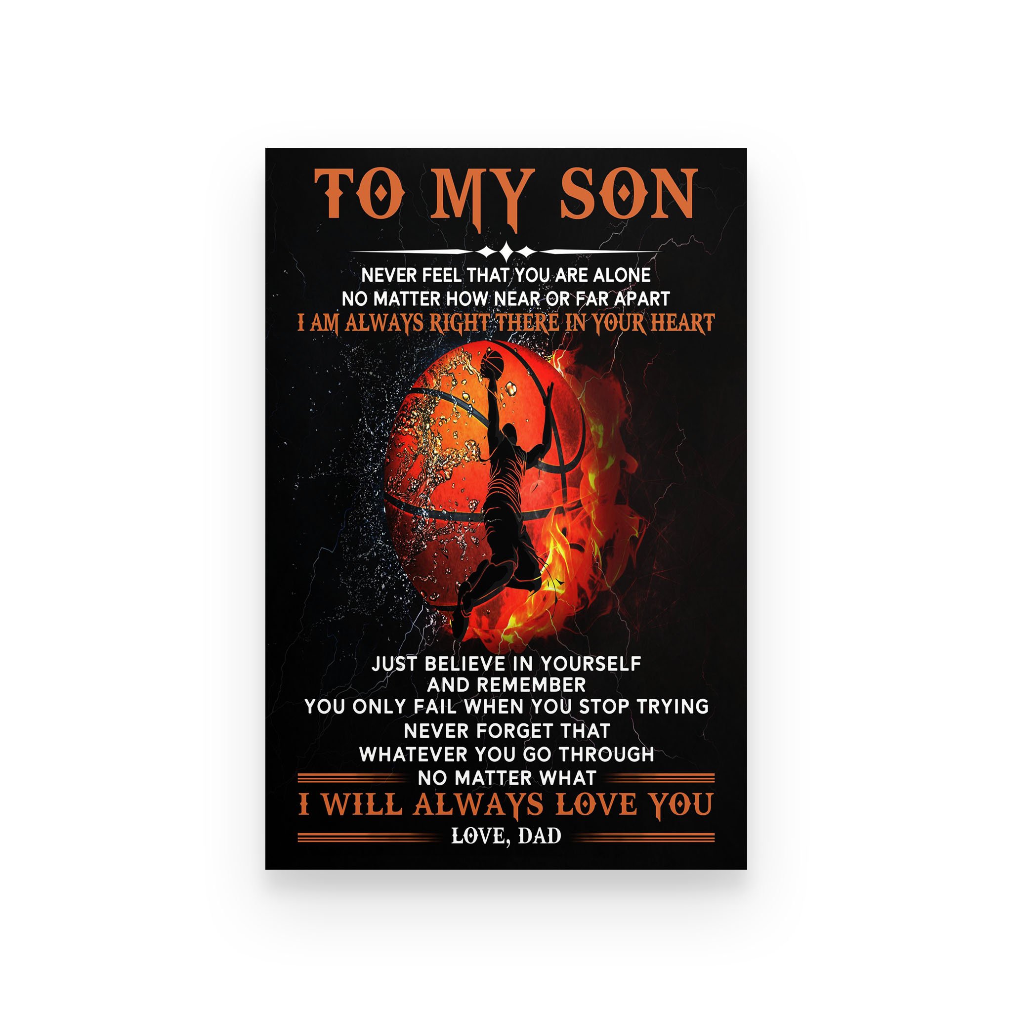 Basketball poster dad to son never feel that you are alone