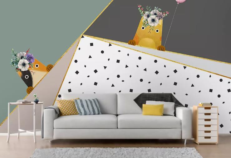 3D Cartoon Animal Cat Abstract Geometric Wall Mural Wallpaper Lqh 272