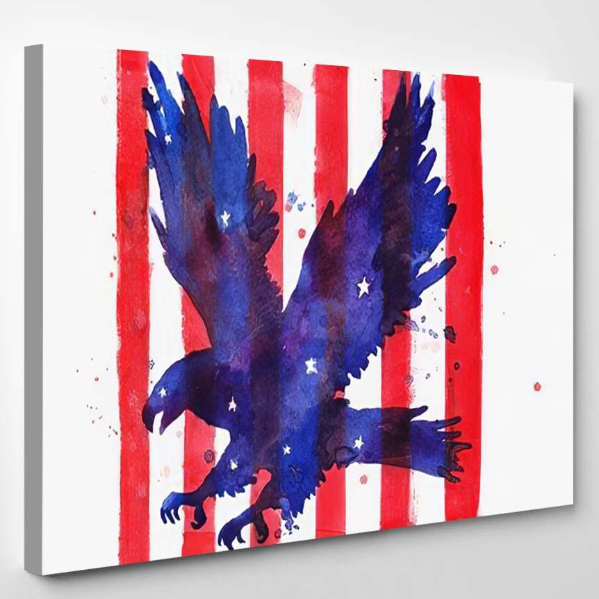 Watercolor American Blue Abstract Eagle Stars – Eagle Animals Canvas Print