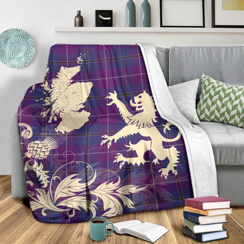 Tartan Blanket Pride Of Glencoe Tartan Scotland Lion Thistle Map Plaid Blanket