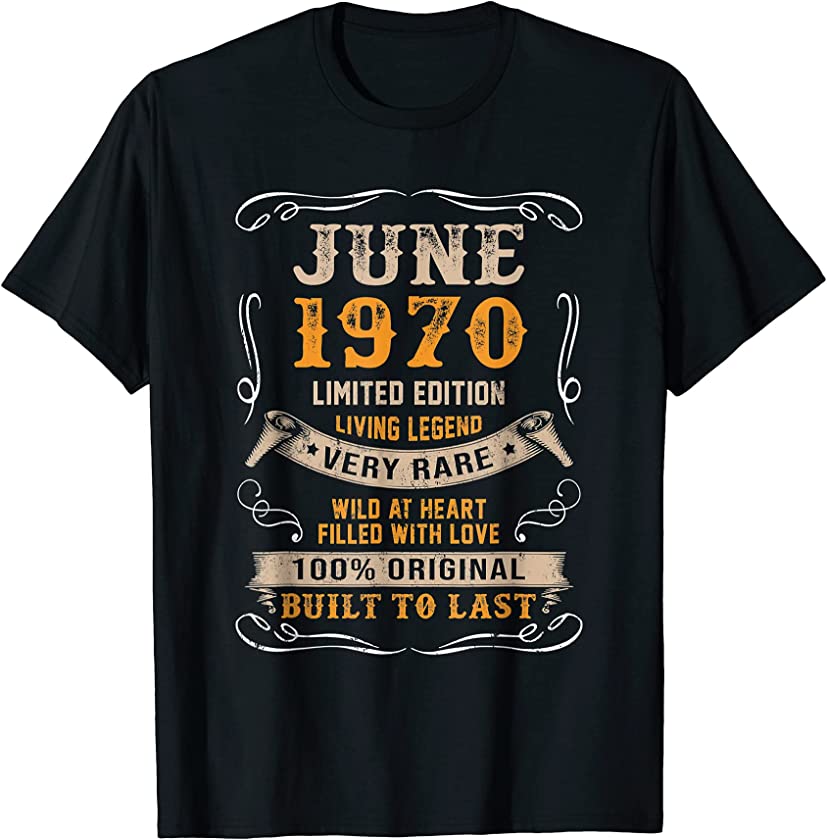 51st Birthday Gift 51 Years Old Retro Vintage June 1970 T-Shirt