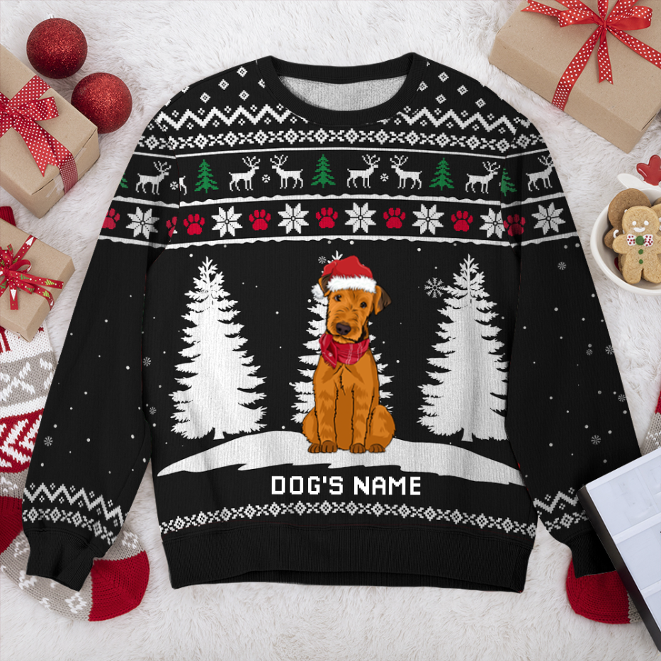 Airedale Terrier Winter Dog Personalized Sweater, Dog Ugly Christmas Sweater