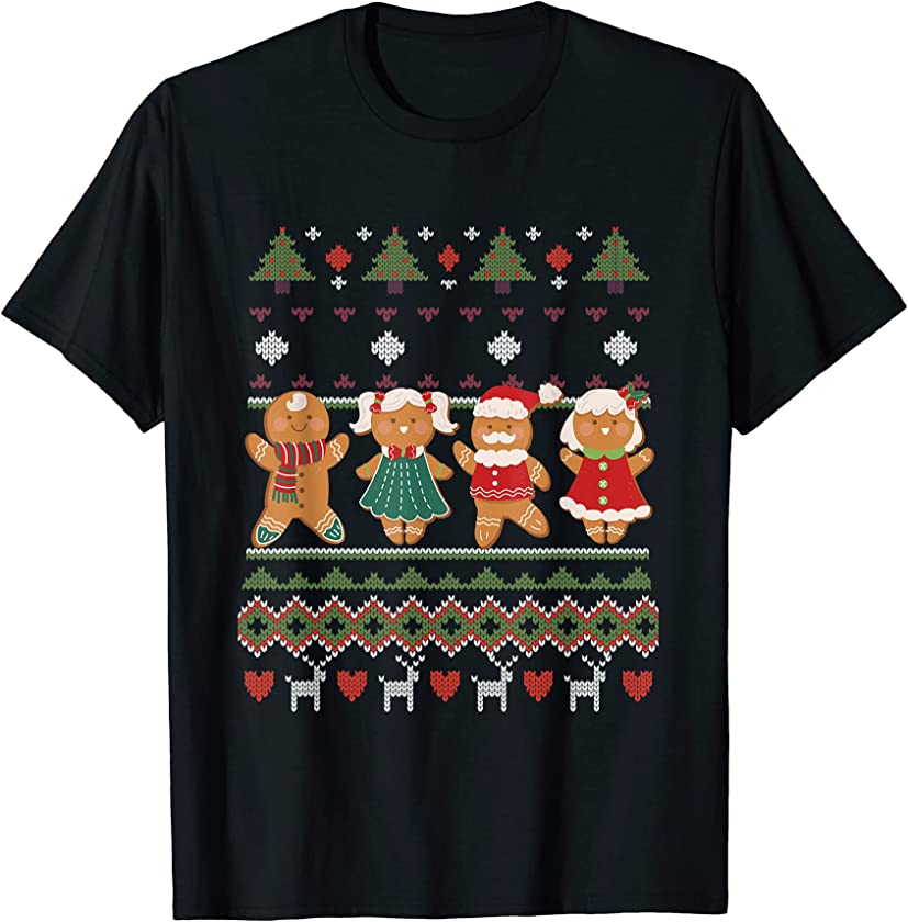 Ugly Christmas Gingerbread Santa Claus Reindeer New Year T-Shirt