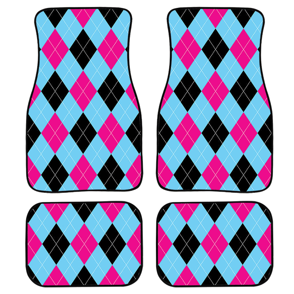 Blue Pink And Black Argyle Pattern Print Front And Back Car Floor Mats, Front Car Mat