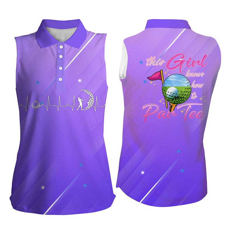 Purple Gradient Women’S Sleeveless Polo Shirt This Girl Knows How To Par Tee, Golf Gifts For Girl