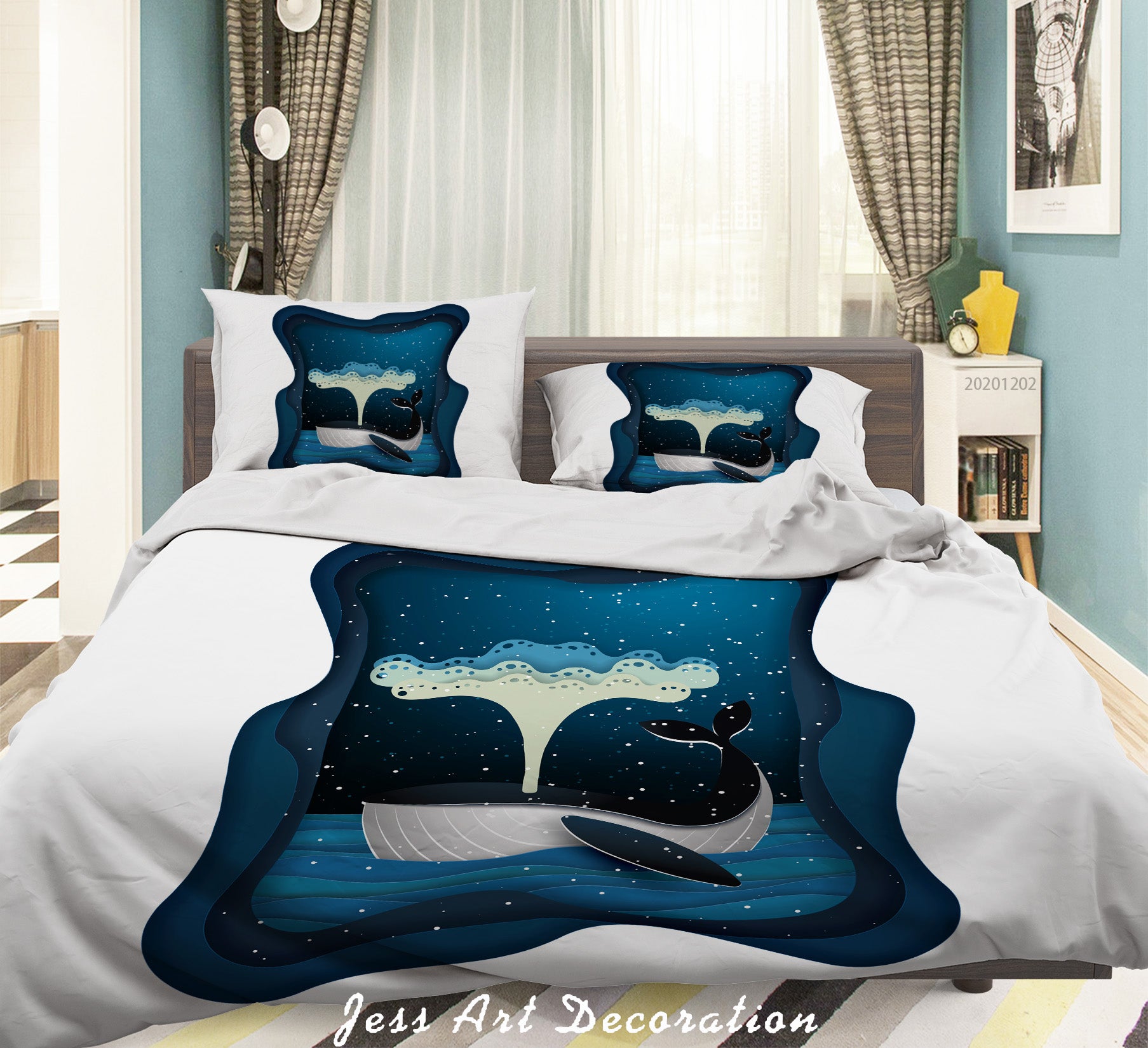 3D Cartoon Starry Night Blue Ocean Whale Quilt Cover Set Bedding Set Duvet Cover Pillowcases Lxl