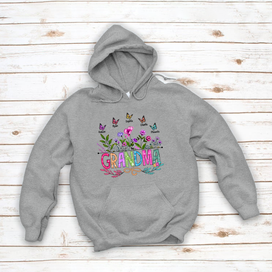 Personalized Grandma And Grandkids Butterfly Hoodie