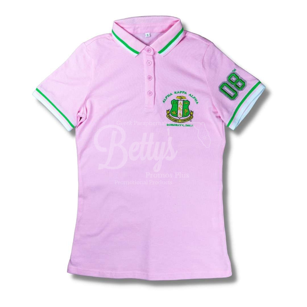 Alpha Kappa Alpha Aka Polo Shirt Embroidered With Shield And 08 Sleeve