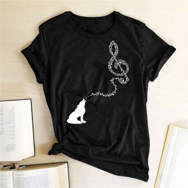 Wolf Treble Clef Print T-shirt