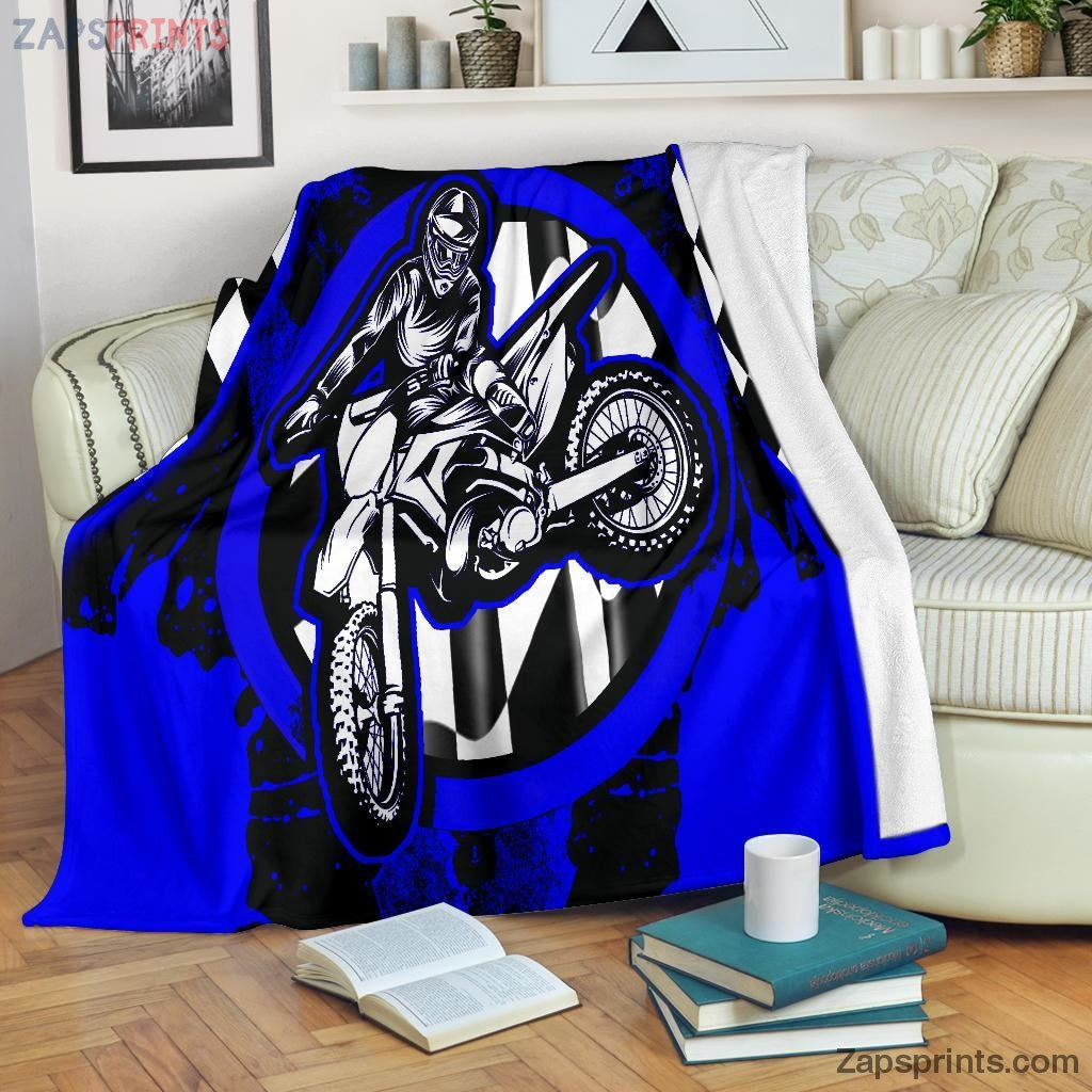 Gift For Racing Lover – Dirt Bike Racing Blanket Blue – Gift For Friends