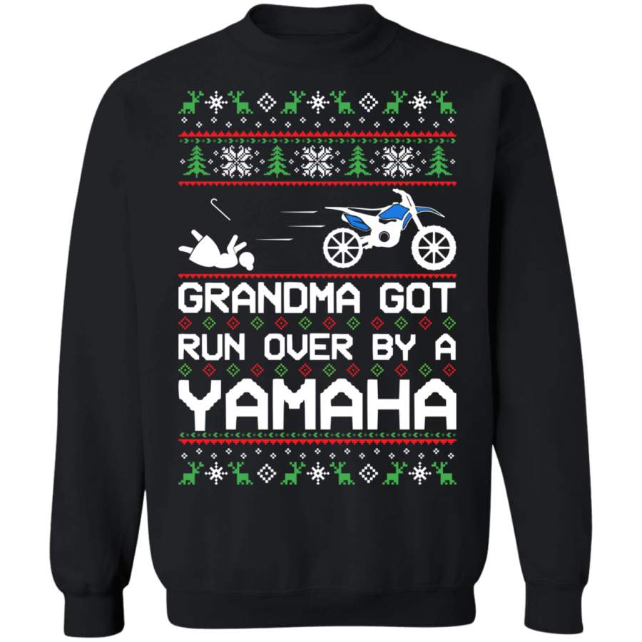 Yamaha Dirt Bike Motorcycle Ugly Christmas Grandma Got Run Over Crewneck Sweatshirt