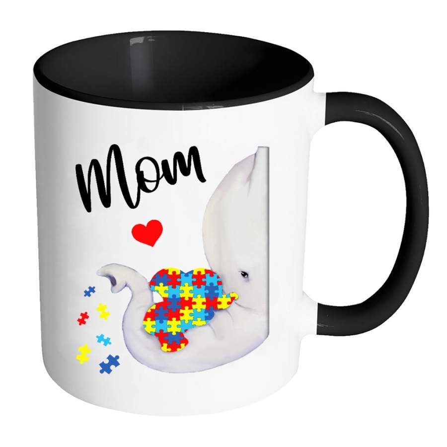 Autism Awareness Autism Elephant Mom (w) – Full-Wrap Coffee Colors Accent Mug