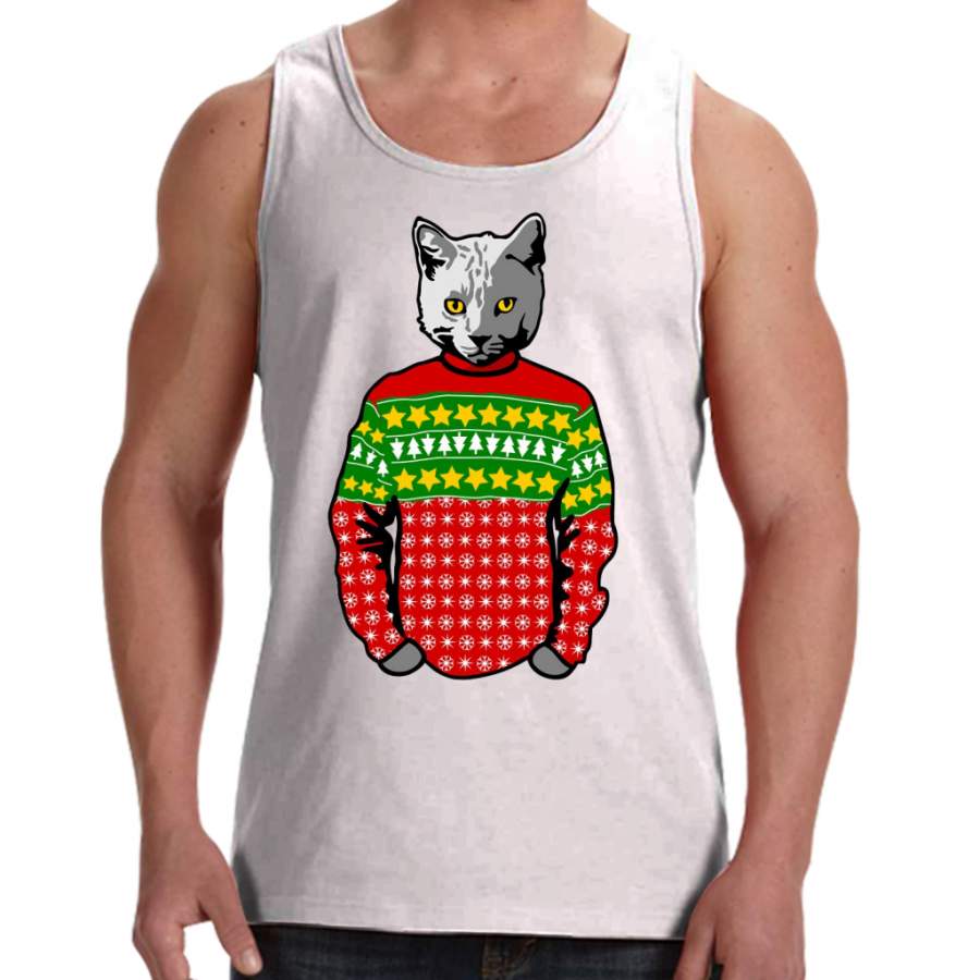 Ugly Christmas Sweater Cat Men Tank Top