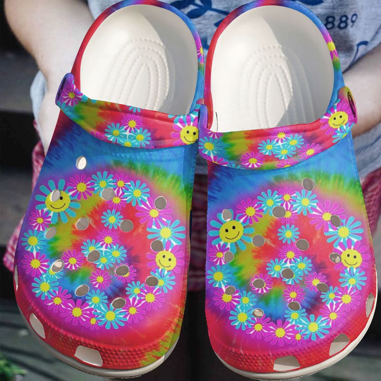 Hippie Personalized Clog, Custom Name, Text, Color, Number Fashion Style For Women, Men, Kid, Print 3D Smiley