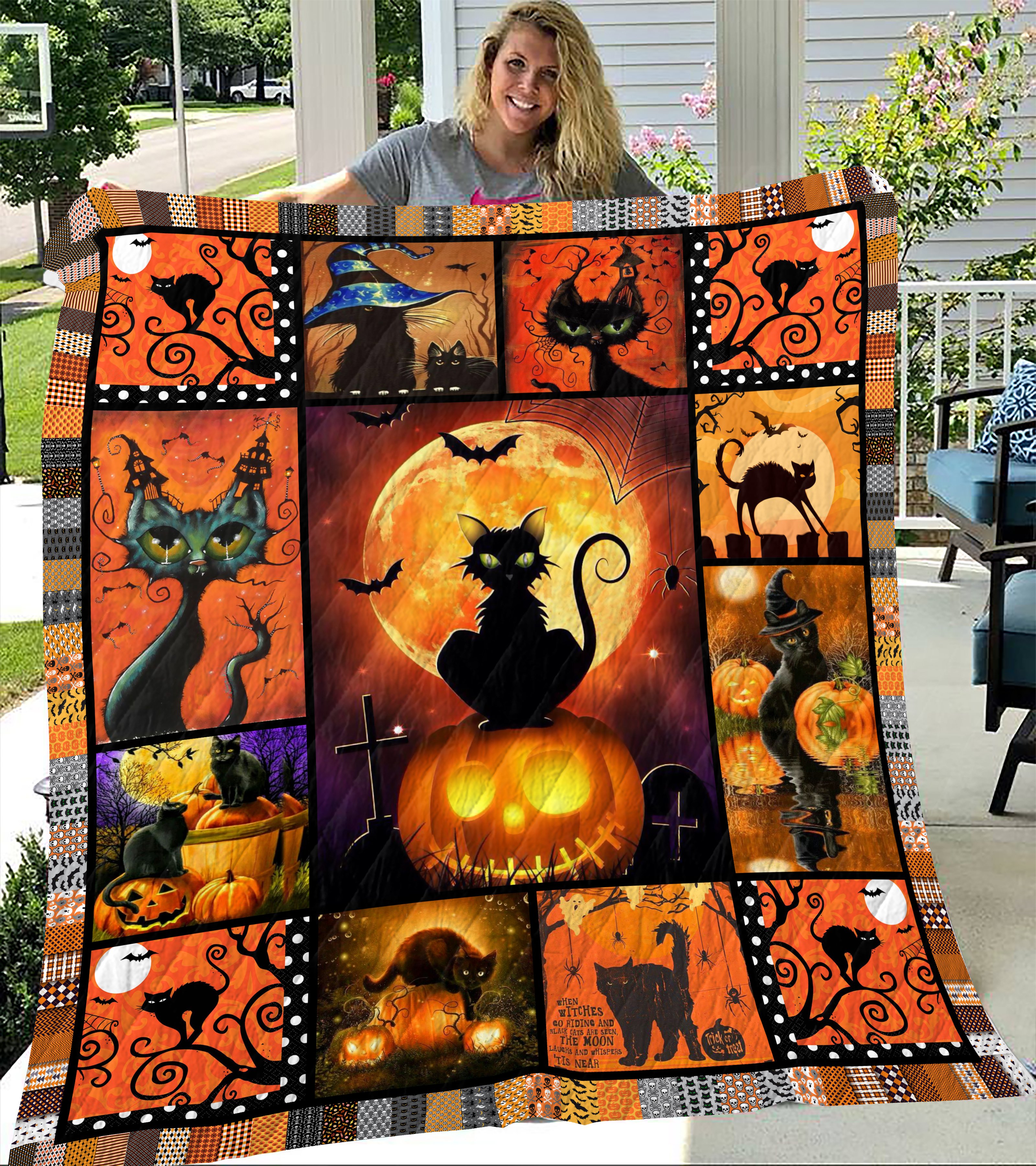 Halloween Black Cat Quilt Blanket