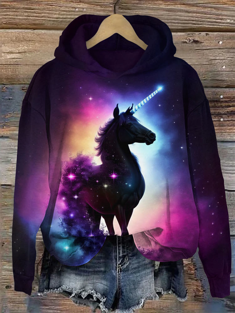 Fantasy Galaxy Unicorn Print Hoodie