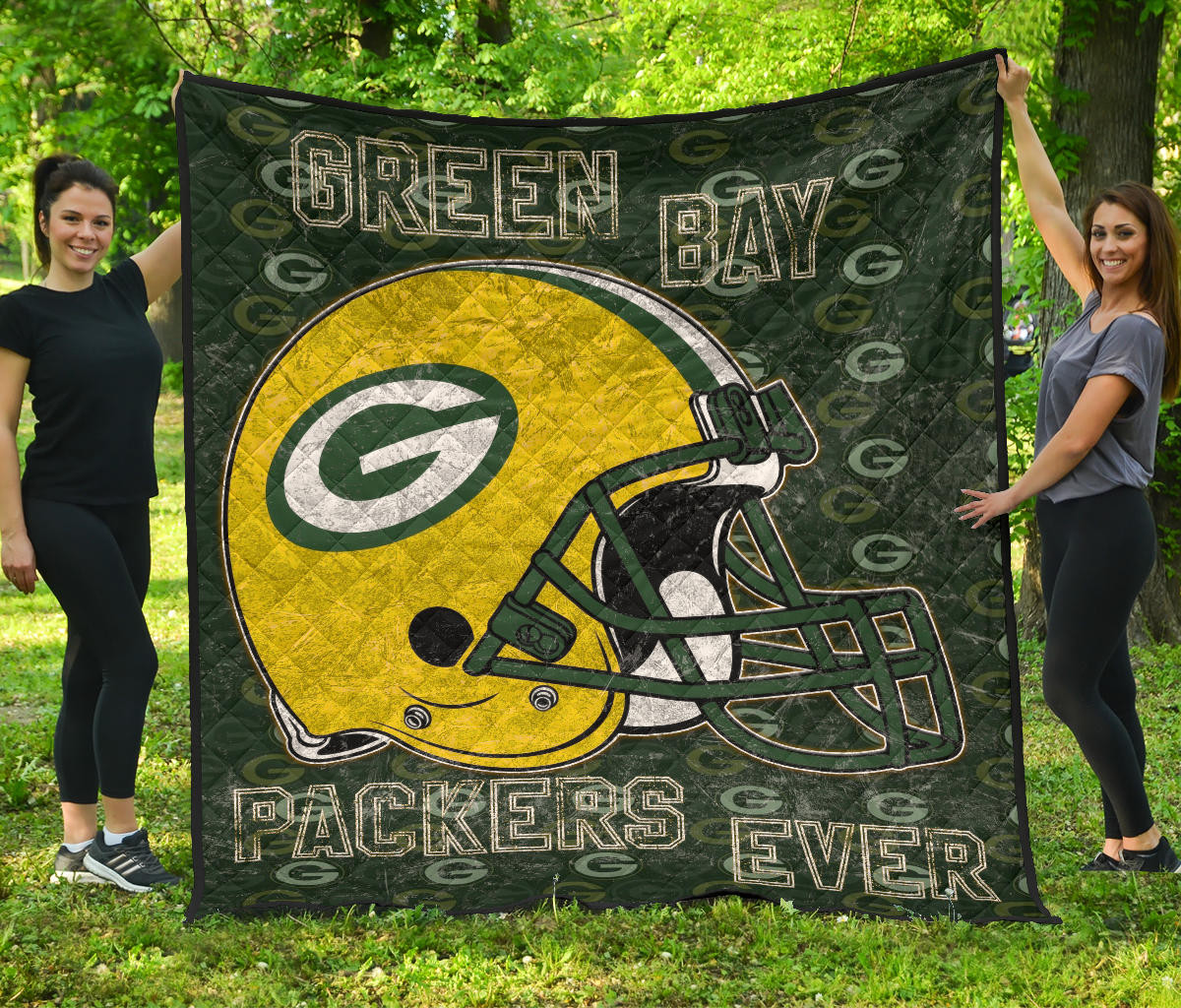 Green Bay American Football Packers Packers Ever Yellow Vintage G Helmet Premium Quilt Blanket