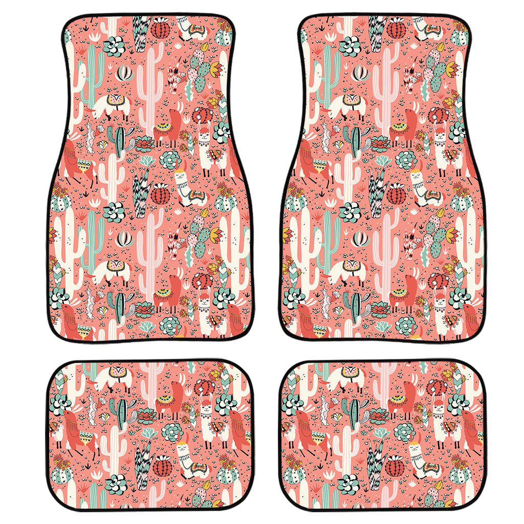 Happy Llama Pattern Print Front And Back Car Floor Mats, Front Car Mat