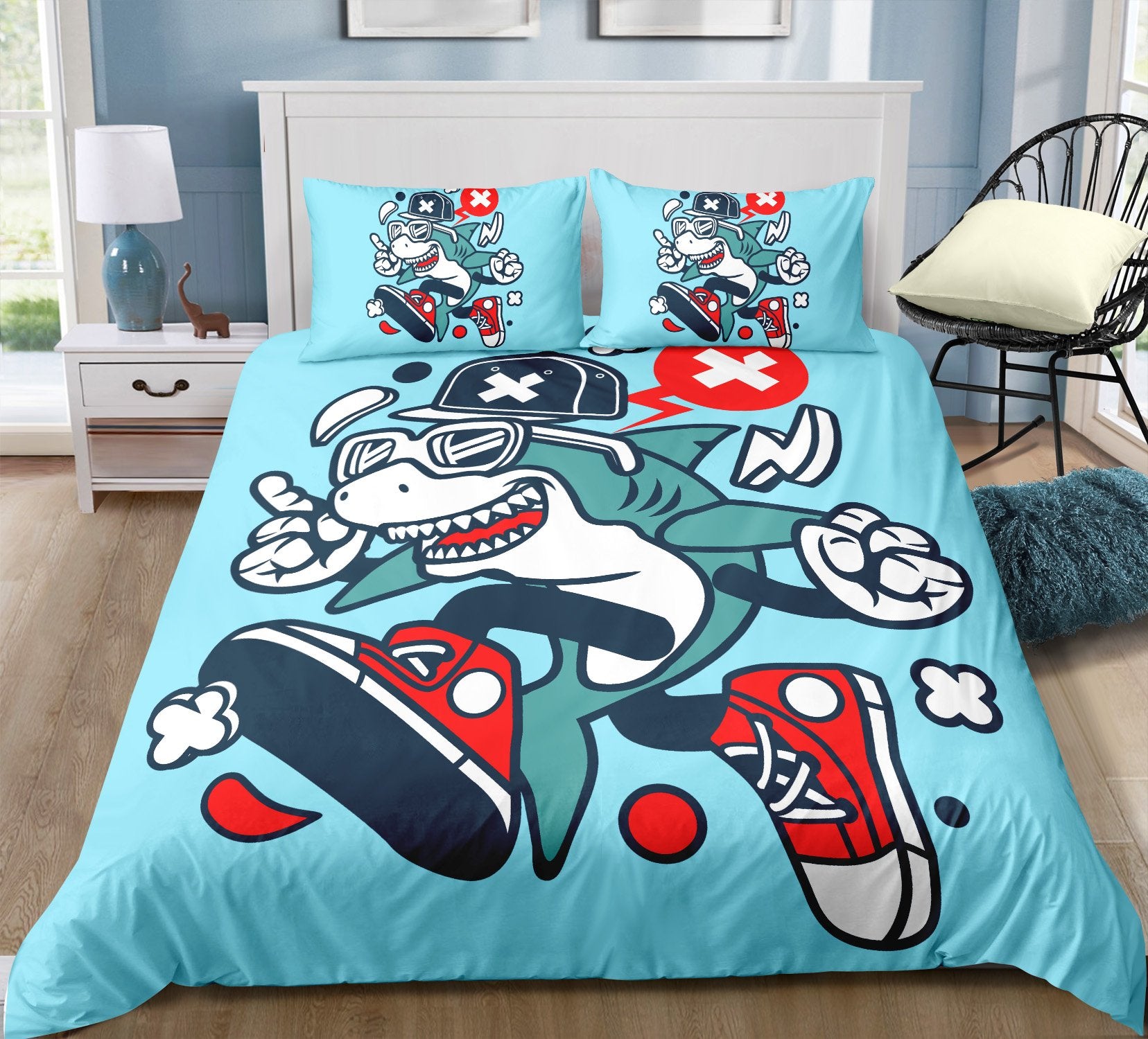 Boys Shark 3 Pieces Quilted Comforter Set