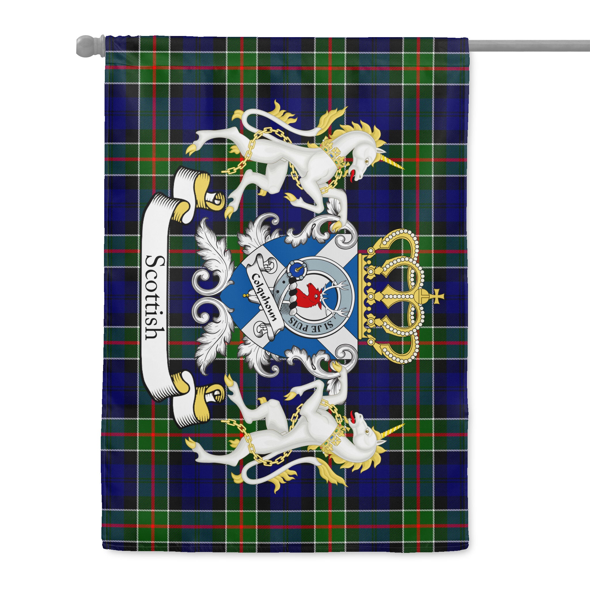 Scotstee Shop Tartan Garden Flag Colquhoun Tartan Flag Clan Badge Lion Scottish Tartan House Flag