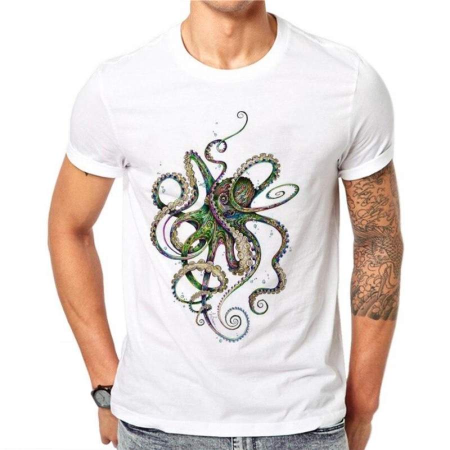 Cotton Harajuku Colorful Octopus T-Shirt Men Short Sleeve Animal Design 3D Printed T Shirt Tee Tops Hip Hop Male Clothing