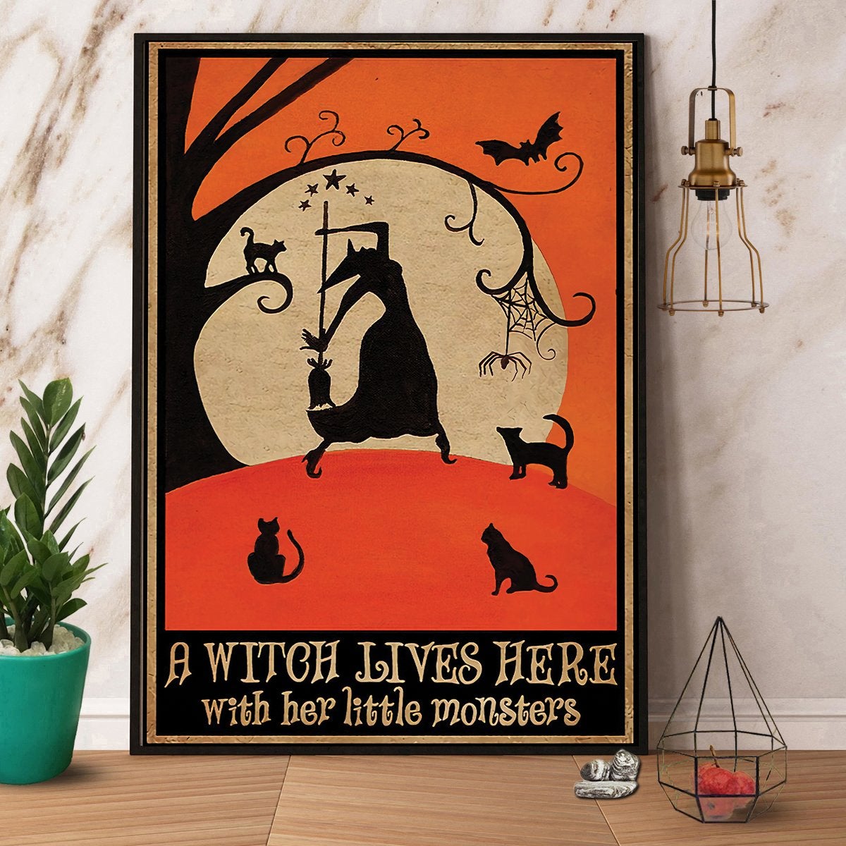 Black Cat And A Witch Lives Here Halloween Canvas And Poster, Canvas Prints, My Poster Wall, Canvas Wall Art, Wall Decor Visual Art, Halloween Gift, Happy Halloween