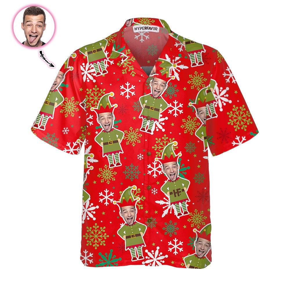 Custom Face Christmas Elf Photo Hawaii Shirt For Men Women Ha34820