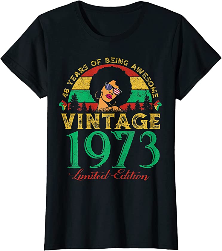 Womens Vintage 1973 Sunset 48 Years Old Black Woman 48th Birthday T-Shirt