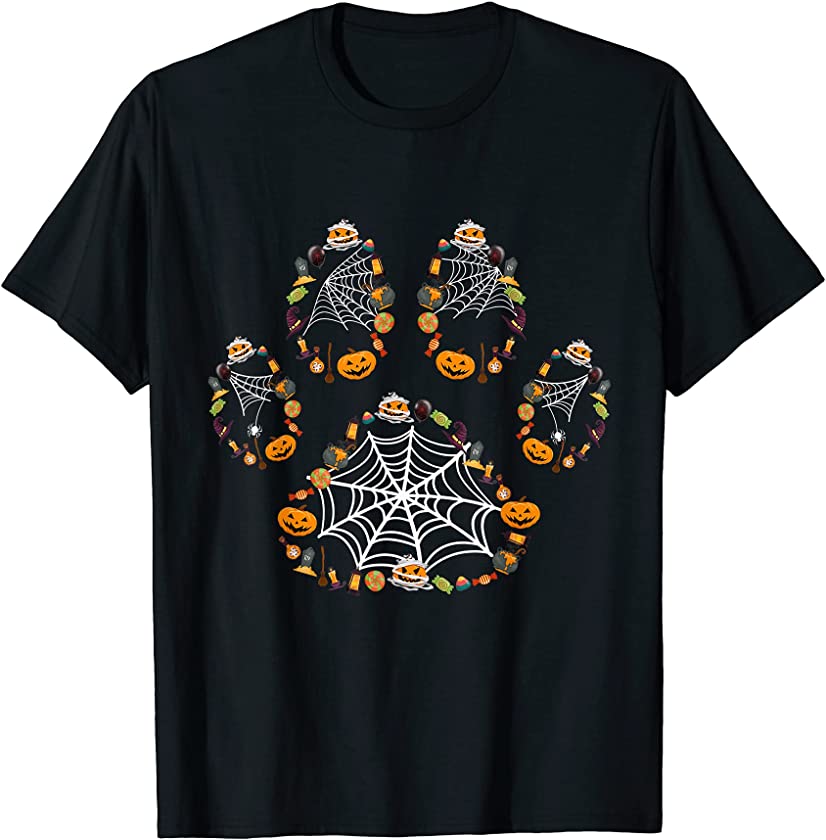 Paw Print Halloween Dog Candy Pumpkin Ghost Dog Lovers T-Shirt