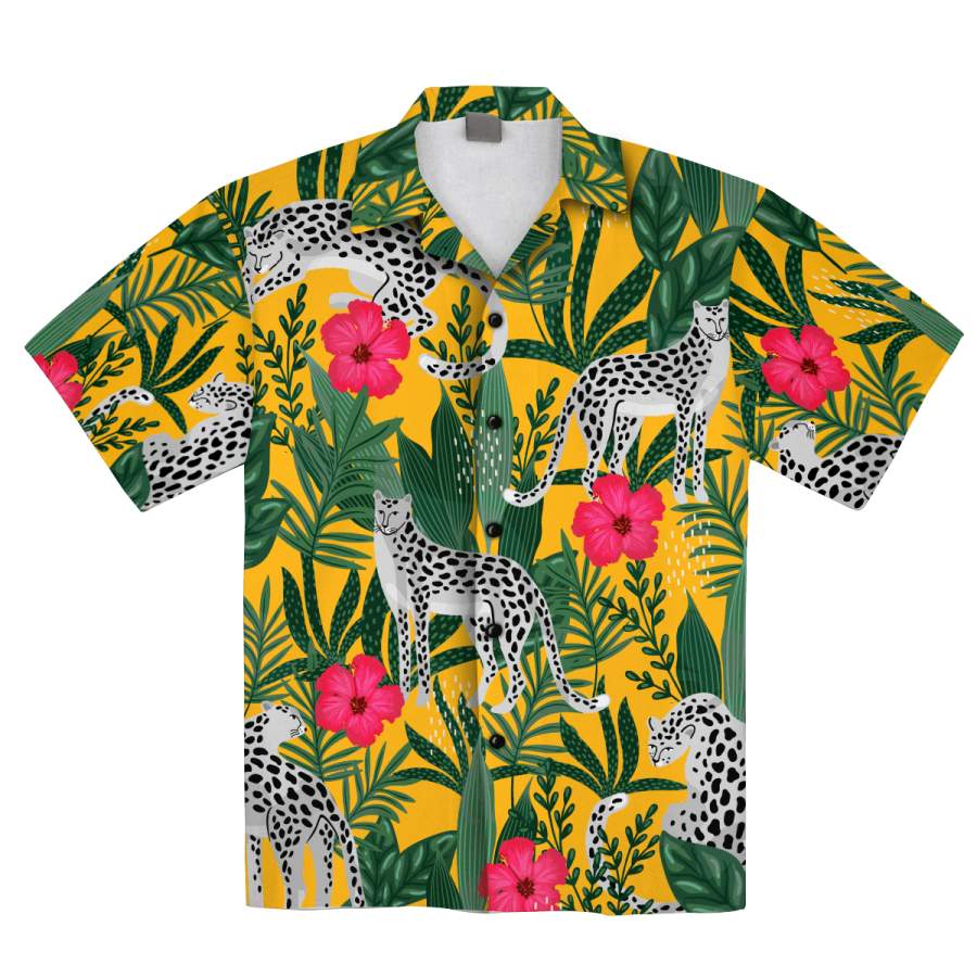 African Floral Leopard Pattern Flowers Tropical Hawaiian Aloha Shirts