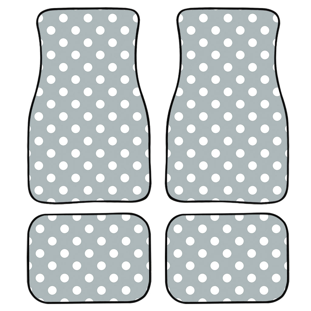 Grey And White Polka Dot Pattern Print Front And Back Car Floor Mats, Front Car Mat