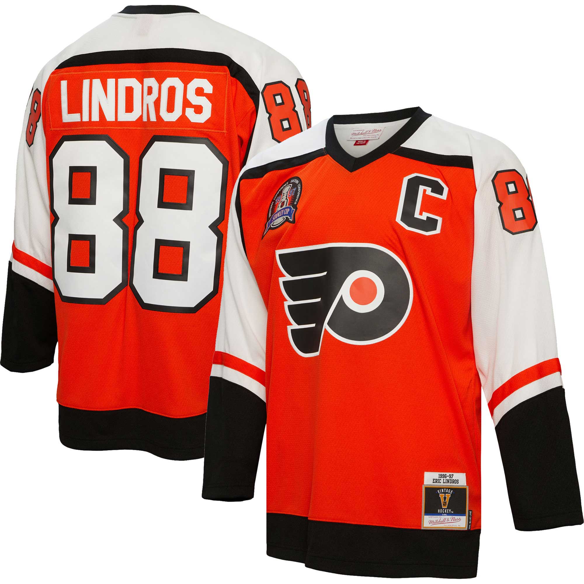 Eric Lindros Philadelphia Flyers Mitchell & Ness Captain Patch 1996/97 Blue Line Player Jersey – Orange