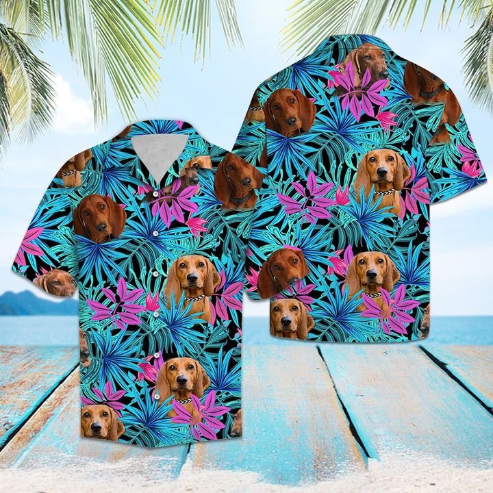 Tropical Redbone Coonhound Hawaiian Shirt Summer Button Up For Men, Women, Couple