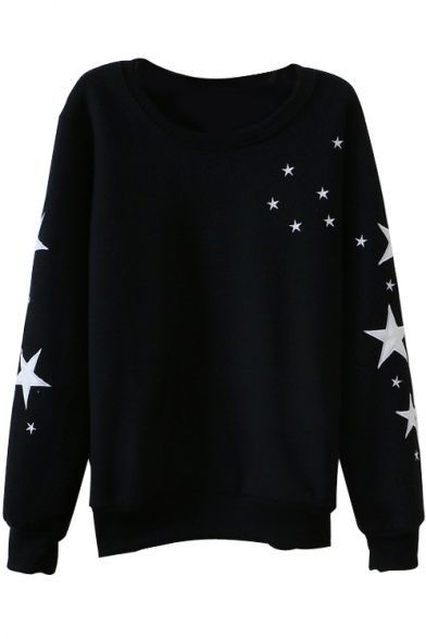 Black Stars Print Round Neck Astronom Shirt