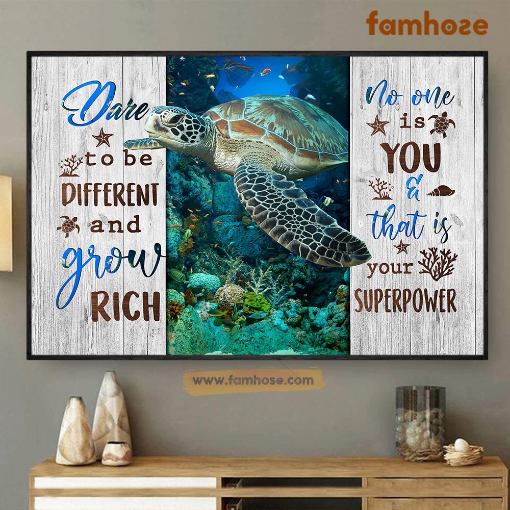 Turtle Poster & Canvas, Dare To Be Different And Grow Rich, Turtle Canvas Wall Art, Poster Gift For Turtle Lovers