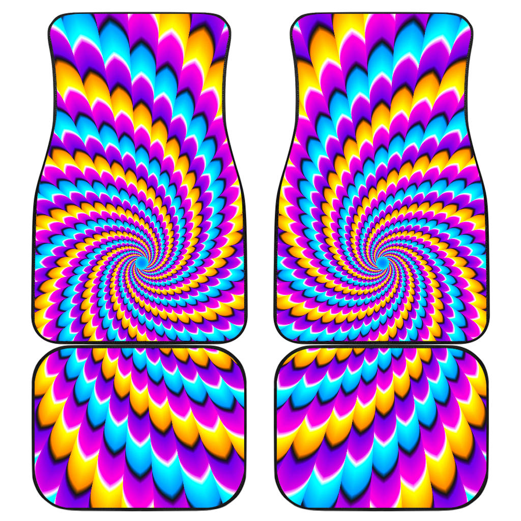 Spiral Colors Moving Optical Illusion Front And Back Car Floor Mats, Front Car Mat