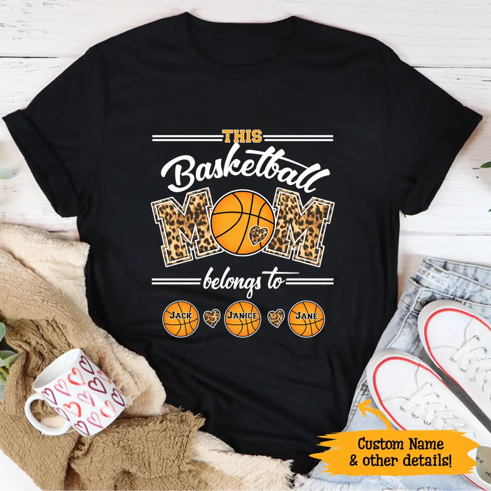 Basketball Mama Leopard Gift For Mom Sport Mom Custom Kid’S Name Personalized Mother’S Day Shirt Long Sleeve Hoodie