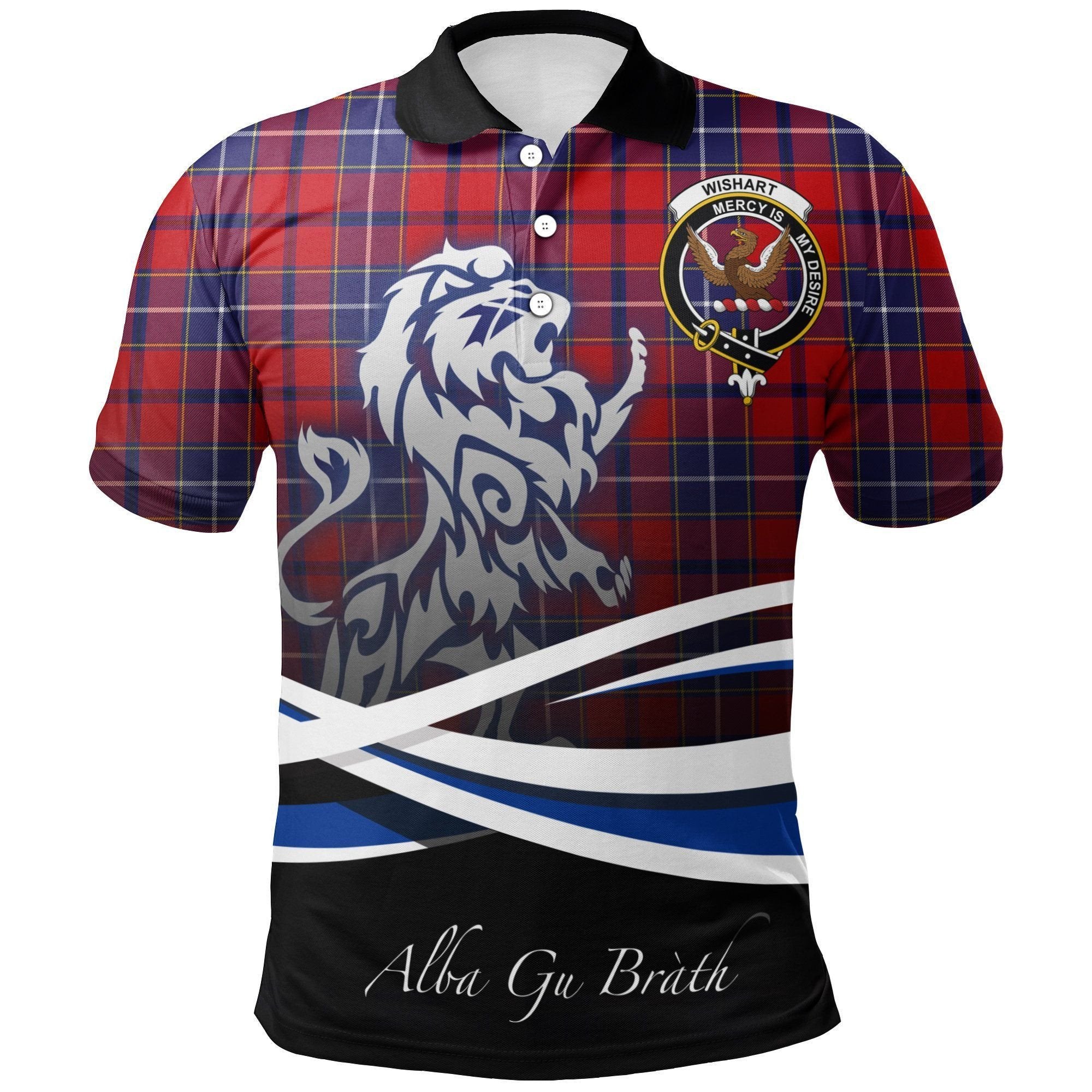 Wishart Dress Clan Polo Shirt, Scottish Tartan Wishart Dress Clans Polo Shirt Crest Lion Style