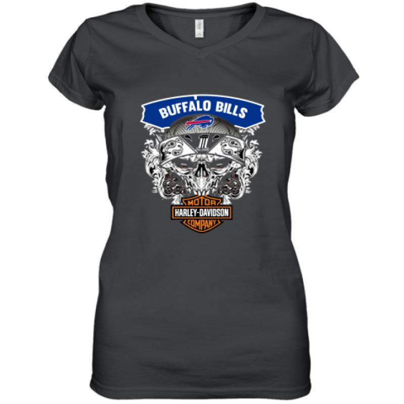 Skull Buffalo Bills Harley Davidson shirt Women's V-Neck T-Shirt