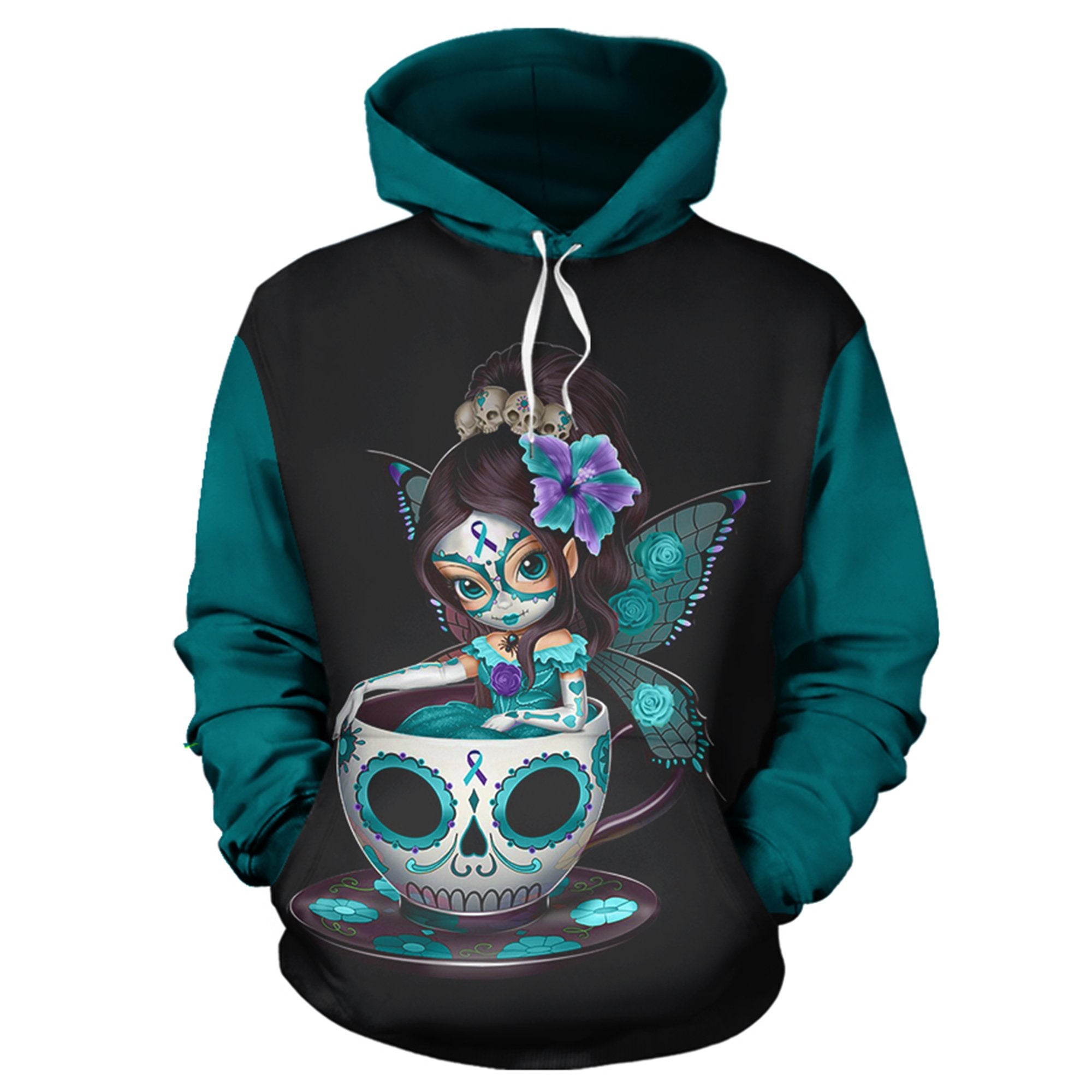 All Color Skull Girl Teacup Cancer Hoodie