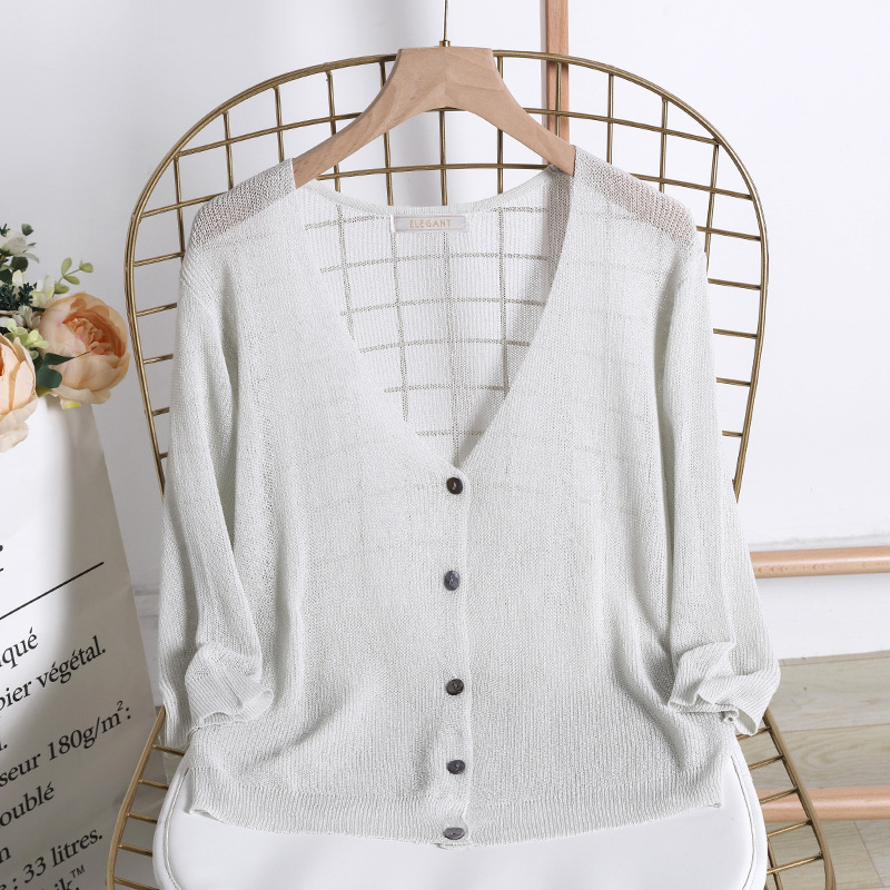 7 Candy Color Short Knitted Cardigans Women Summer Three Quarter Sleeve Basic Casual Cardigan Sweaters Female Knit Jumper Top alx