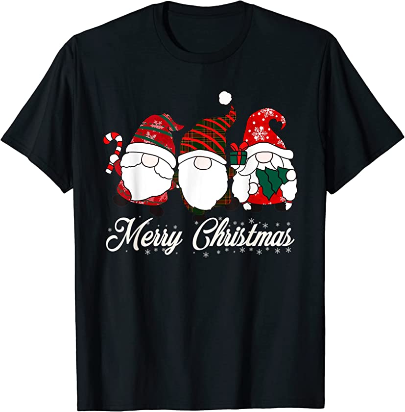 Merry Christmas Buffalo Plaid Gnomes Holding Candy Xmas Tree T-Shirt