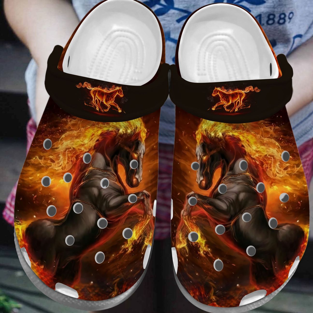 Flame Horse Personalized Clog, Custom Name, Text, Color, Number Fashion Style For Women, Men, Kid, Print 3D