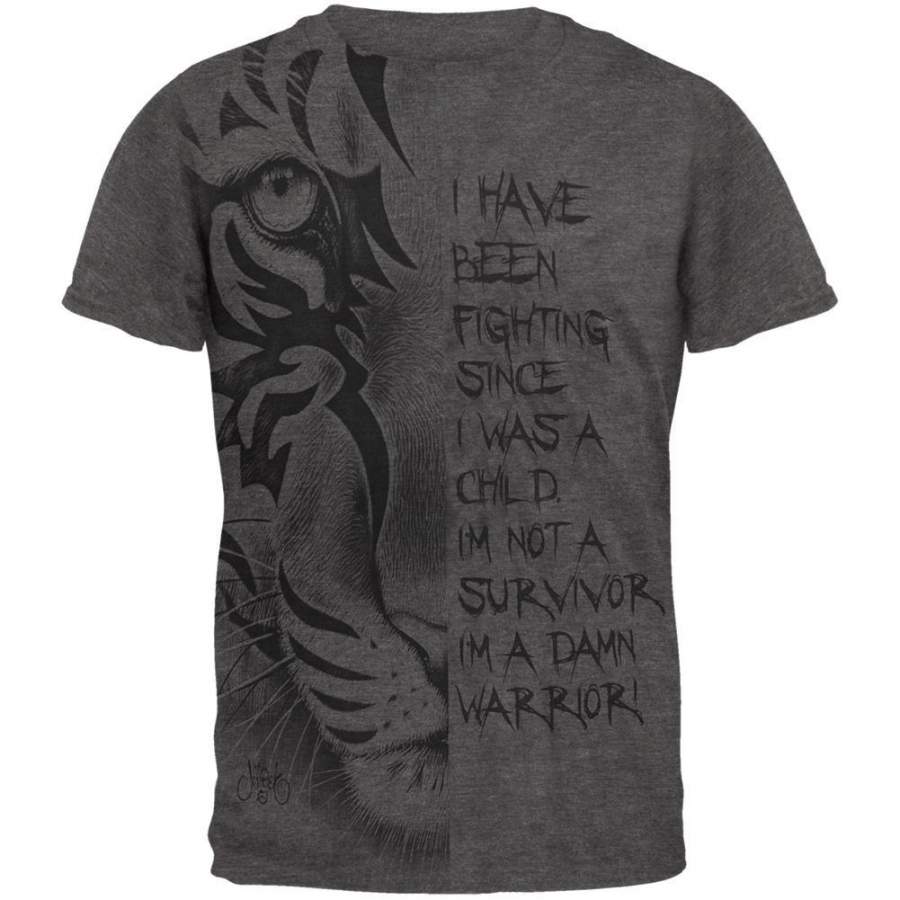 Child Warrior Survivor Inspiration Tiger All Over Dark Heather Soft Adult T-Shirt