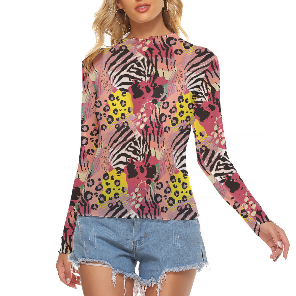 Exotic Leopard Skin Long Sleeve Mesh T-Shirt