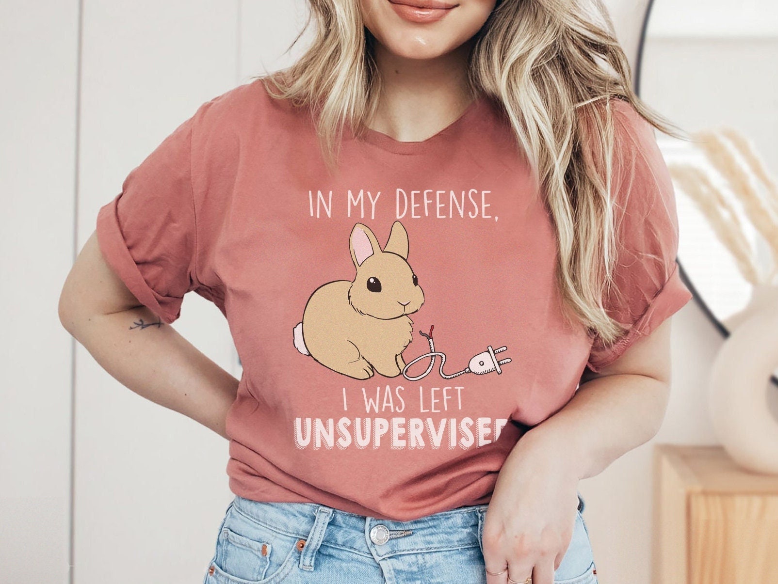 Left Unsupervised T-Shirt, Funny Bunny shirt, Bunny Mom Tee, Fur Mama, Rabbit Mom Gift, Bunny Lover Tshirt Mothers Day Gift Birthday Present