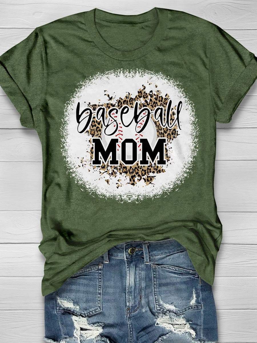 Baseball Mom Leopard Print Short Sleeve T-Shirt